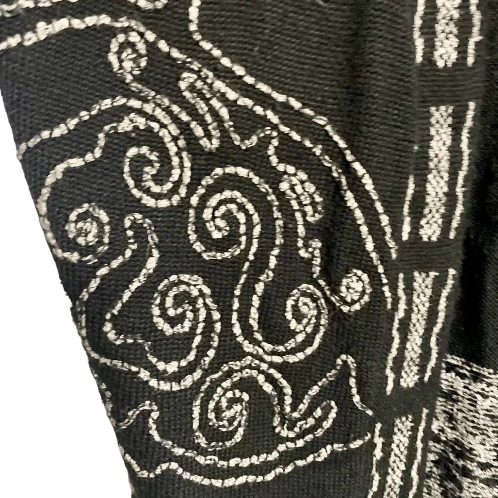 Chico’s Women’s Size 3 (XL) Black Gray Open Front Fringe Cardigan Boho Sweater